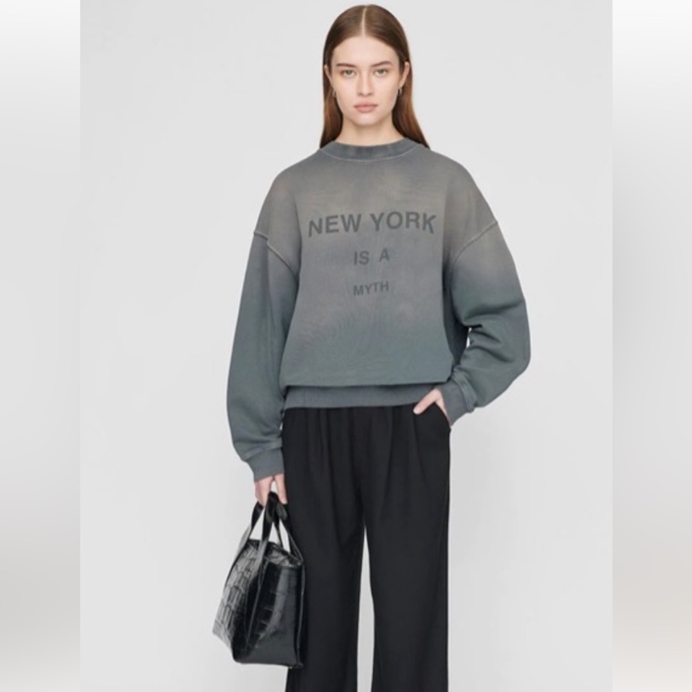 Anine Bing Jaci Gray Oversized Sweatshirt ‘ New York is a Myth’ size S
